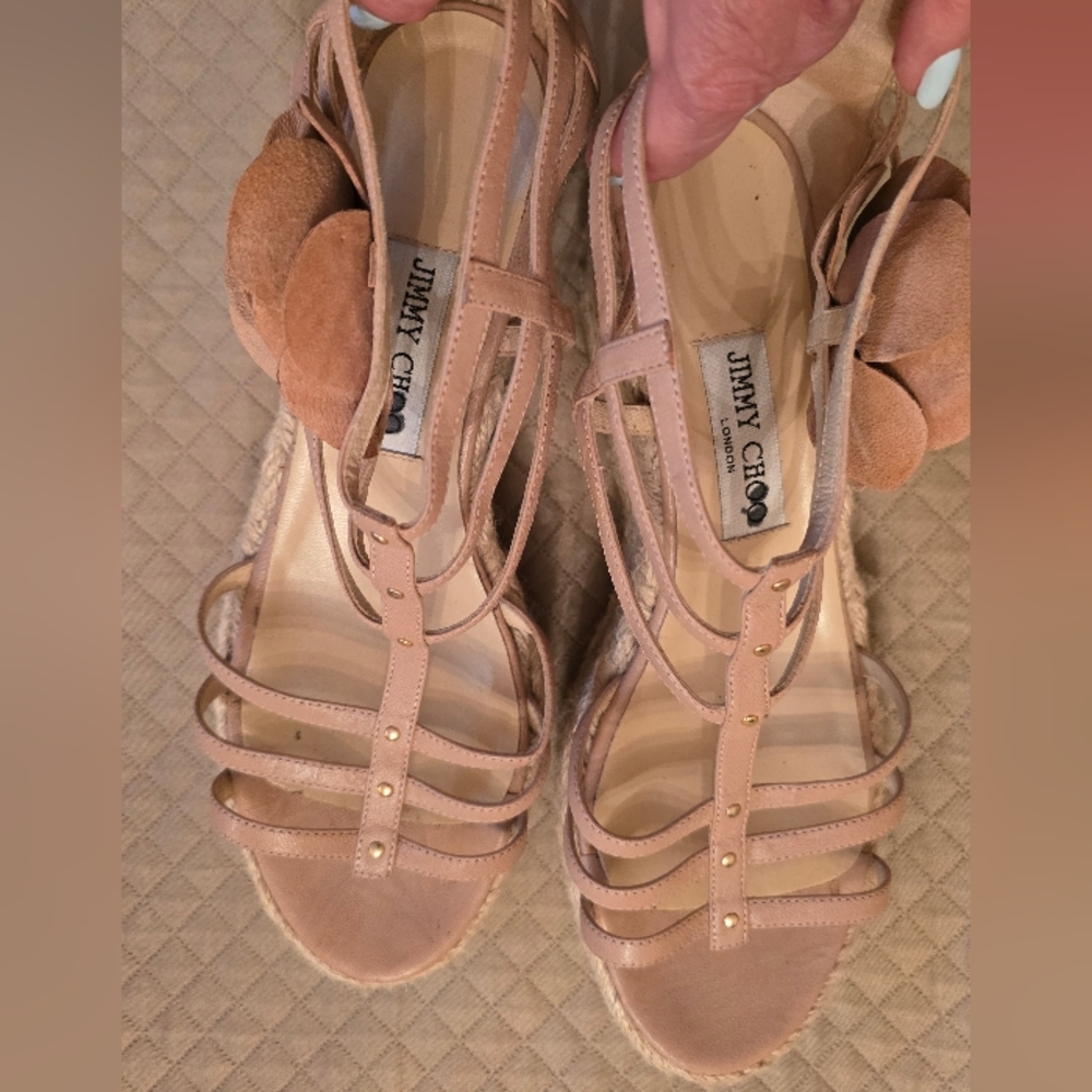 Jimmy Choo Pink Espadrilles with Satin Finish and Ribbons